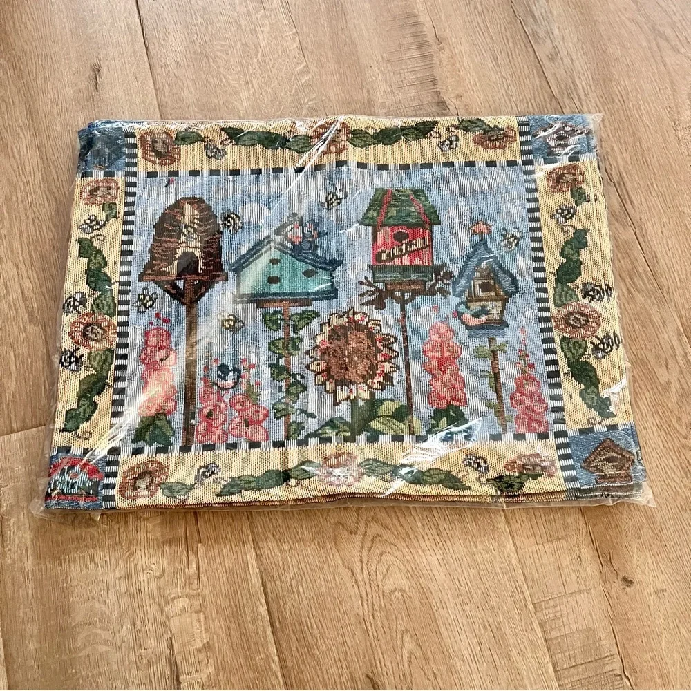 Set of 4 TAPESTRY Placemats Place Mats Birdhouses & Flowers 18.5